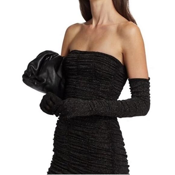 SAU LEE Revolve Black Strapless Faye Metallic Ruched Mini Dress W/ Gloves 4 - Picture 7 of 9